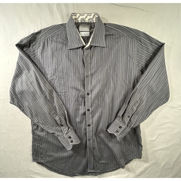 Thomas Dean Other - Thomas Dean Button Front Gray Striped Shirt Men's 16 1/2‎ R Broken Button Sleeve